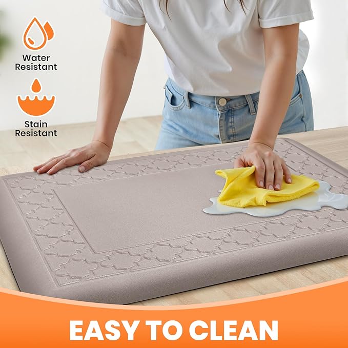 4/5 Inch Thicker Kitchen Mats for Floor Non-Slip Anti Fatigue Comfort Mat Waterproof Kitchen Rug for Sink, Office,Home Stain Resistant Standing Desk Rugs-17.3"x 28", Khaki