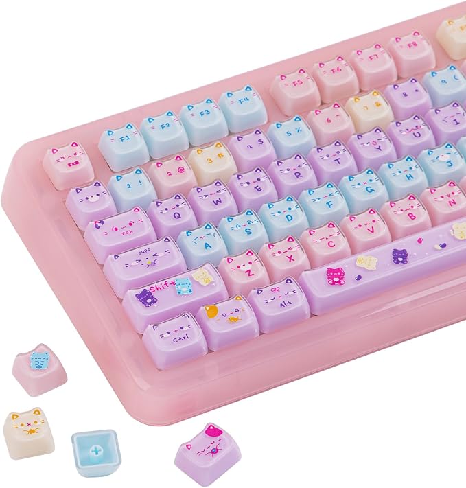 KiiBOOM Cute Cat Keycaps Set, Mao Profile, PC Keycap for MX Switches Mechanical Keyboard, Compatible with 60%, 65%, 75%, TKL, 96%, Full-Sized Layout (Meow Pudding V2)