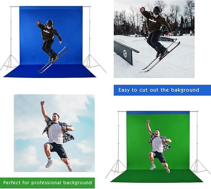 EMART Green and Blue 2-in-1 Photo Backdrop Curtain, 6 x 9 ft Photography Green Screen Background Fabric Cloth and Blue Back Drops Pack for Photoshoot Zoom Meeting Chromakey Party Birthday