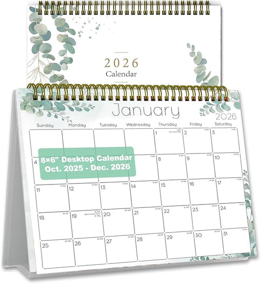 Small Desk Calendar 2026 - Standing 2026 Desk Calendar, Oct.2025 to Dec.2026, 8" x 6", Monthly Flip Desktop Calendar with To Do List, Your Personal Desk Planner with Pocket for Work Home Office