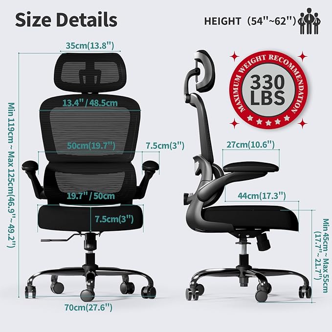 TRALT Office Chair Ergonomic Desk Chair, 330 LBS Home Mesh Office Desk Chairs with Wheels, Comfortable Gaming Chairs Black Pack of 7