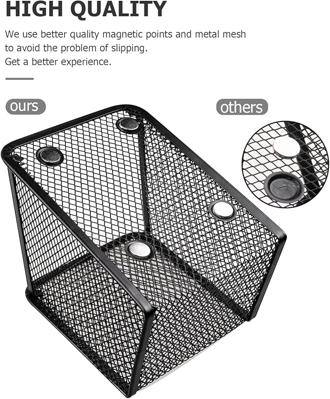 QYH Large Magnetic Pen Holder 2 Pack Magnetic Basket 8 Strong Magnet Pencil Holders Locker Accessories for Refrigerator Whiteboard Black(3.54x2.76x5.04 In)
