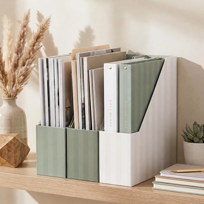 Beautiful Magazine Holder Set of 3 - Sturdy File Holder to Organize Your Desk or Shelves - The Perfect Office & Work Storage to Effortlessly Arrange Your Paperwork, Files, Magazines, Books or Binders