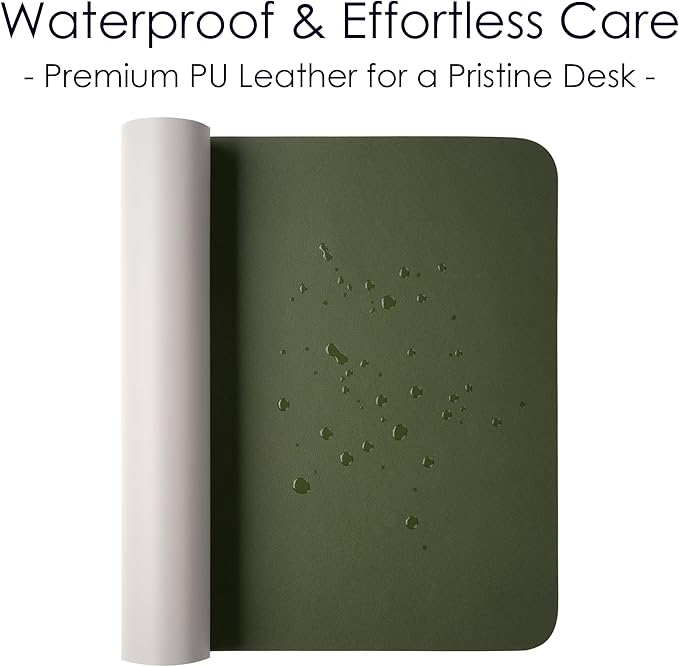WAYBER Leather Desk Pad Protector, Waterproof Mouse Pad, PU Desk Mat, Office Desk Cover, Desk Writing Mat for Office/Home/Work/Cubicle (Green/Gray) 31.5x15.7in