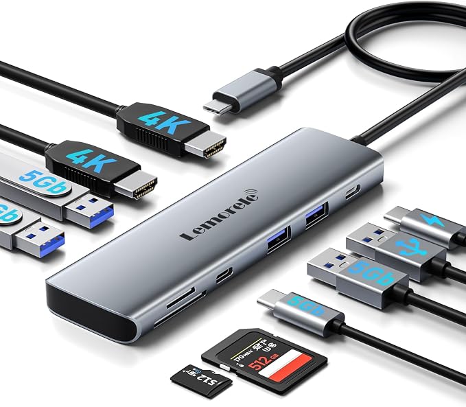 Laptop Docking Station Dual HDMI Monitor, 10 in 1 USB C Hub with 2 HDMI Ports, PD Charging, SD/TF, 5 USB C/A Ports, Laptop Docking Station for Dell XPS/HP/Lenovo/Surface(MacOS only Supports SST Mode)