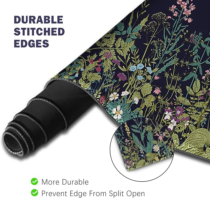 ToLuLu Extended Gaming Mouse Pad, Memory Foam Ergonomic Keyboard Mouse Wrist Rest Support Set, Large Desk Mat with Stitched Edges, Non-Slip Base Mousepad for Home Office Game, Weeds Plants
