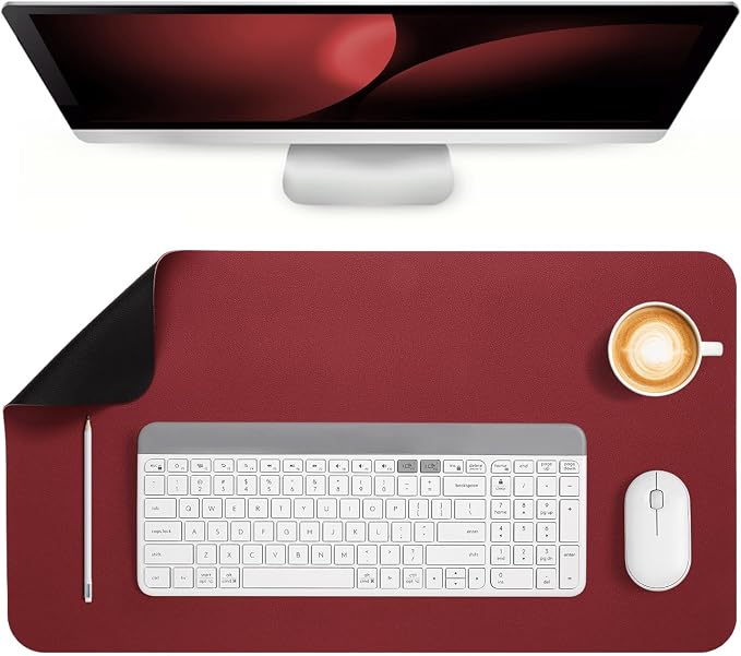Dual Sided Desk Pad Faux Leather Desk Mat Large Mouse Pad | Desk Pad Protector Non-Slip Waterproof Desk Mouse Pad for Writing Desk, Office, Home(Red Black 23.6"X13")
