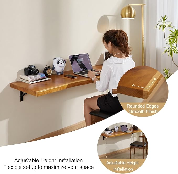 Wall Mounted Folding Table, Space Saving Wall Desk with Pine Wood, Fold Down Desk Shelf for Home,Dining,Laundry Room,Kitchen,Clothes 1" Thick 55"x17.7"