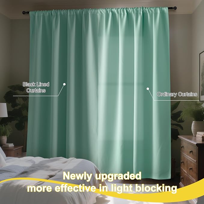 NICETOWN Aqua Blue 52x84 Inch 100% Blackout Curtains, 2 Panels Energy Smart & Noise Blocking Out Drapes for Living Room Window, Thermal Insulated Guest Room Lined Window Dressing, Rod Pocket