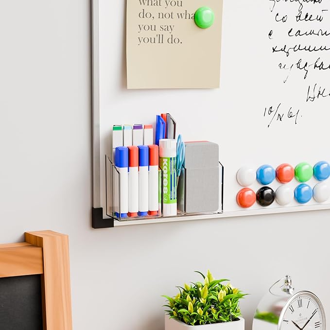 Yieach 2Pack Magnetic Marker Holder for Whiteboard - with Magnet and Adhesive - Non Slip Clear Acrylic Magnetic Pen Cup and Dry Erase Marker Holder for Expo,Refrigerator,Locker and Classroom Organizer