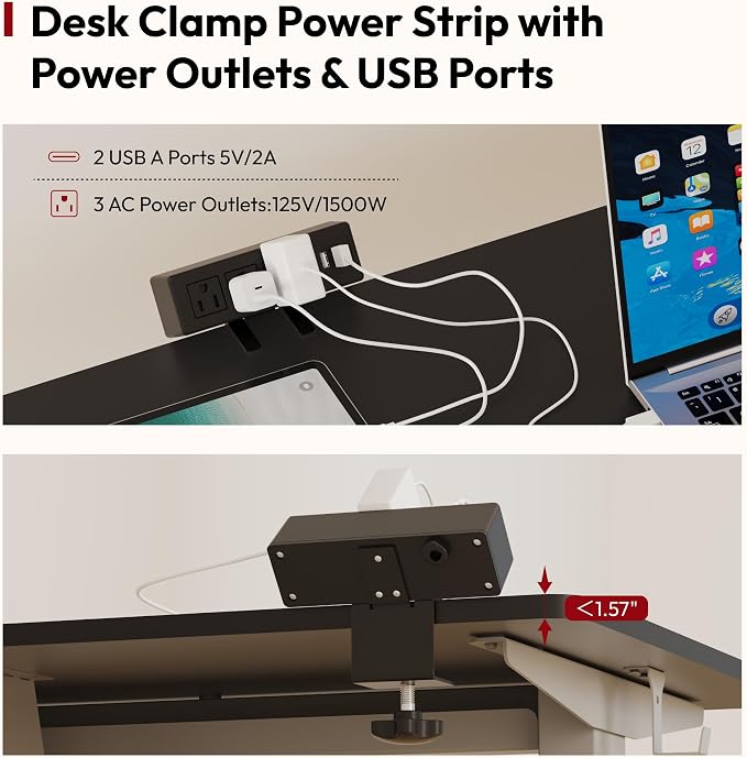 SANODESK Electric Standing Desk with Desk Clamp Power Strip 40"x 24" Whole-Piece Desktop Height Adjustable Stand Up Desk with Cable Management Sit Stand Home Office Desk Silver Frame/Black Top