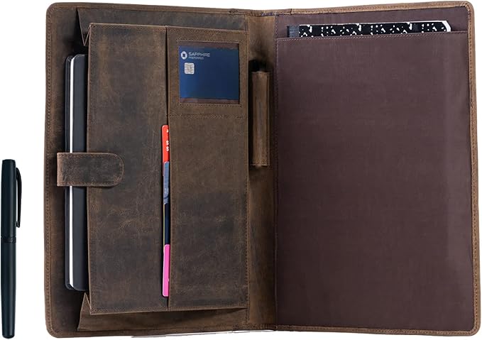 Leather Business Portfolio with Luxury Pen Business Personal Organiser Folder Full Grain Leather padfolio by KomalC (Buffalo Distressed Tan)