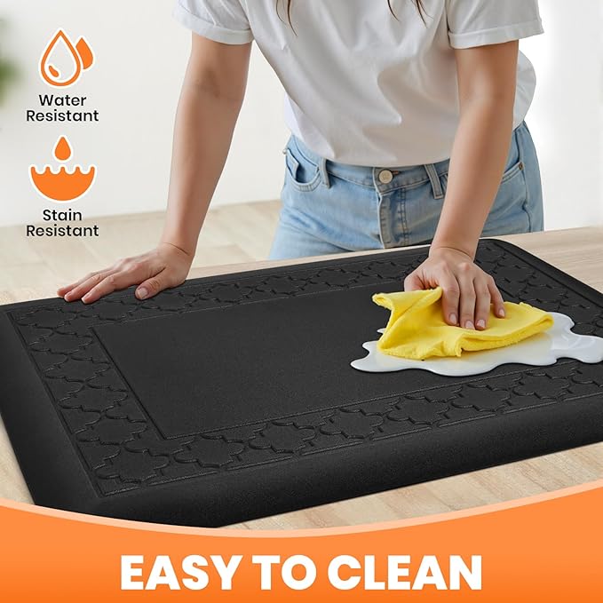 4/5 Inch Thicker Kitchen Mats for Floor Non-Slip Anti Fatigue Comfort Mat Waterproof Kitchen Rug for Sink, Office,Home Stain Resistant Standing Desk Rugs-17.3"x 28", Black