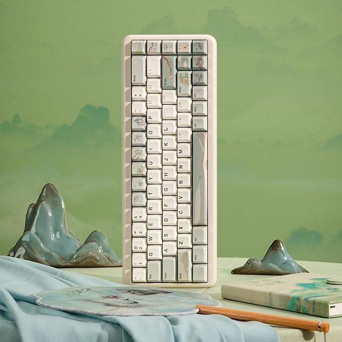 YUNZII Spring Tea Dye Sub PBT Keycaps,140 Full Keys Dye Sublimation PBT Custom Keycap Set with Key Puller for Cherry Gateron MX Switches Mechanical Gaming Keyboard (Cherry Profile, Spring Tea)