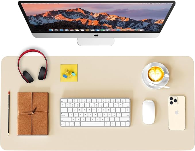 Leather Desk Pad Protector, Waterproof Mouse Pad, PU Desk Mat, Office Desk Cover, Desk Writing Mat for Office/Home/Work/Cubicle (Eggshell) 23.6x13.7 in