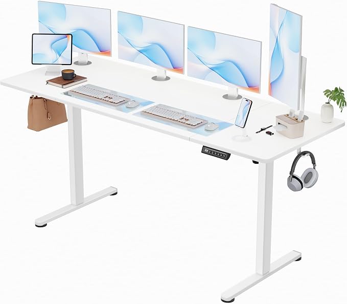 Furmax Electric Standing Desk, 63 x 24 Inches Sit Stand up Desk, Sit Stand Height Adjustable Home Office Desk with 4 Height Position Memory (White, 63)