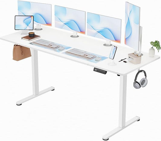 Furmax Electric Standing Desk, 63 x 24 Inches Sit Stand up Desk, Sit Stand Height Adjustable Home Office Desk with 4 Height Position Memory (White, 63)