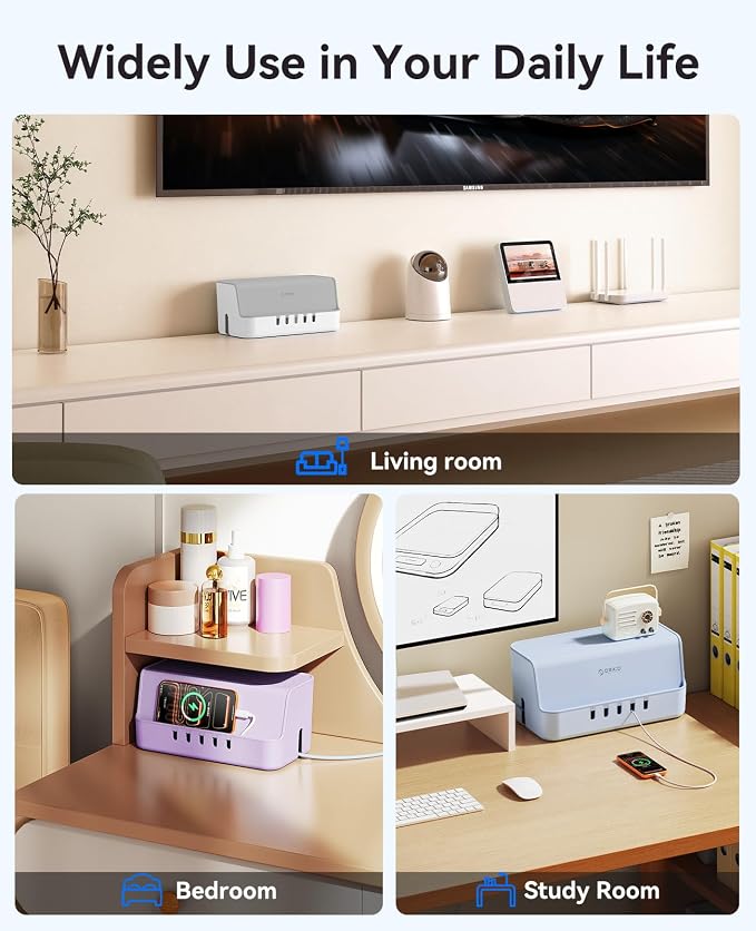 ORICO Cable Management Box with Phone Stand Lid, Large Cord Organizer Case for Hiding Power Strips & Surge Protectors, Heat Dissipation Desktop Wire Hider for Home, Office, School - PB02