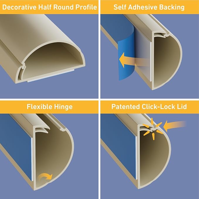D-Line 157in Cord Cover Kit, Self-Adhesive Wire Hiders, Paintable Cable Raceway to Hide Wires on Wall, Electrical Cable Management - 10x 15.7 Lengths & 19 Accessories - 1.18" (W) x 0.59" (H) - Beige
