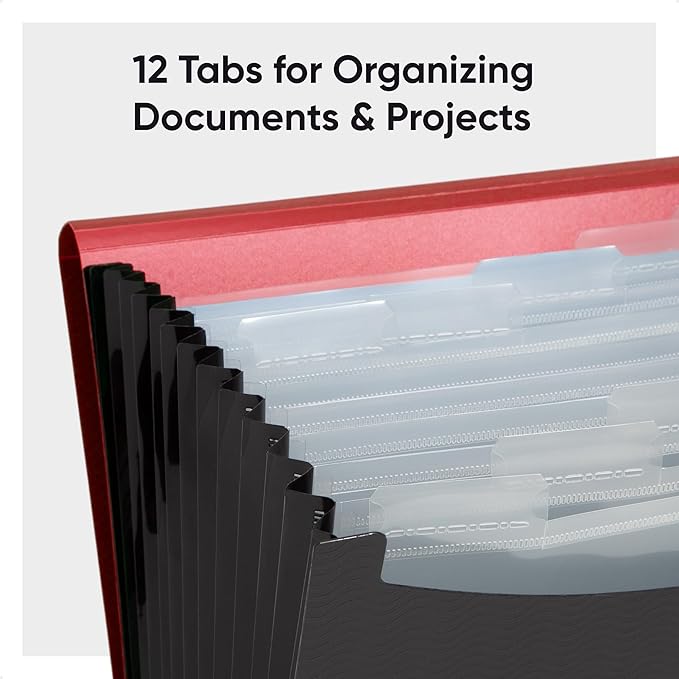 Smead Poly Frequency Expanding File Folders, Flap and Cord Closure, Letter Size, Wave Pattern, 13 Pocket, Red/Black (70866)