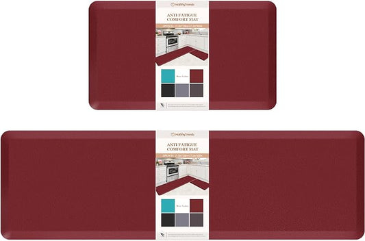 HappyTrends Kitchen Mat,17.3"x28"+17.3"x60" Red, Cushioned Comfort Anti-Fatigue Waterproof Floor Mat Kitchen Rugs, Thick Perfect Ergonomic Foam Standing mat for Kitchen, Home, Office, Laundry