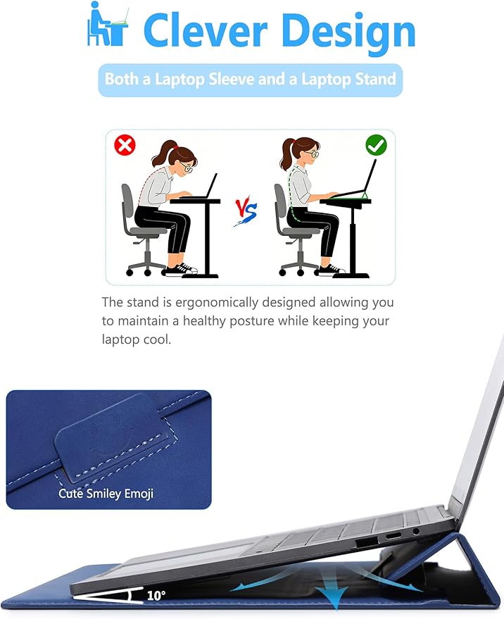 HYZUO 13.3-14 Inch Laptop Sleeve Case with Stand Feature for MacBook Pro 14 M5/M4/M3/M2/M1 2026-2021, MacBook Pro/Air 13.3, 13.5" 13.8" Surface Laptop, HP Spectre X360 13/14, Klein Blue