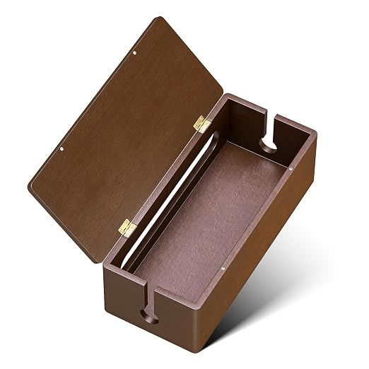 YECAYE Solid Wood Cable Management Box, Walnut Color, 14.2 x 6.1 x 4.1 | Magnetic Closure, For Power Strip & Wire Storage, Cord Organizer, Hide Cords, Home Office Decor,Cable Organizer Box