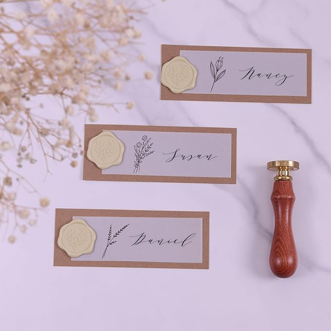 UNIQOOO Wax Seal Stickers - Eucalyptus Wedding Invitation Envelope Seal Stickers, 50 Pcs Self- Adhesive Tan White Sand Stickers, Perfect for Invitation, Christmas, Gift Wrapping, Party