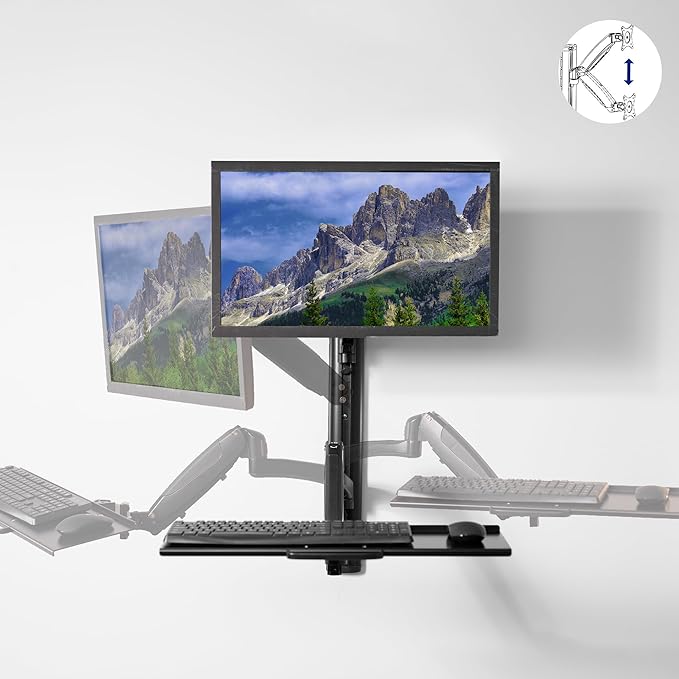 VIVO Black Sit-Stand Wall Mount Counterbalance Height Adjustable Monitor and Keyboard Workstation for Screens up to 27 inches STAND-SIT1K…