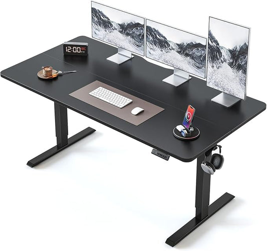 BANTI 63 × 28 Inches Standing Desk, Ergonomic, Electric Height Adjustable, Sit and Stand Up, Computer Desk with a Deeper Desktop, Black Frame/Black Top