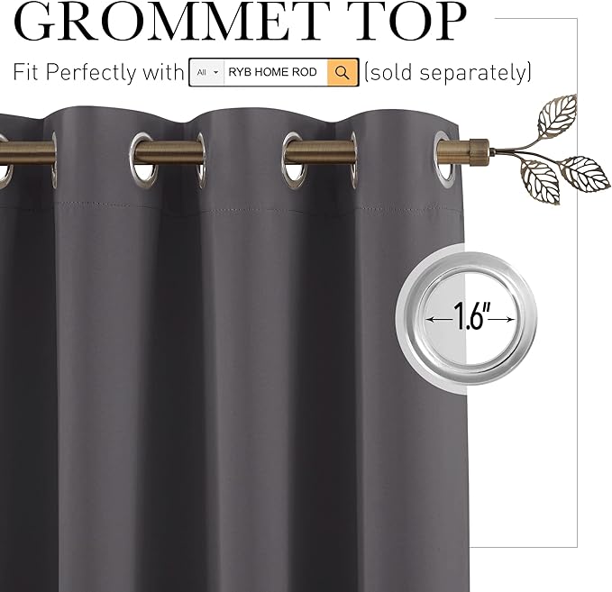 RYB HOME Extra Wide Curtain - Blackout Room Divider Curtains Portable Energy Saving Privacy Divider Shades for Patio Door Hallway Office Apartment Home Theater Doorway,1 Pc, Grey, W 20ft x L 9ft