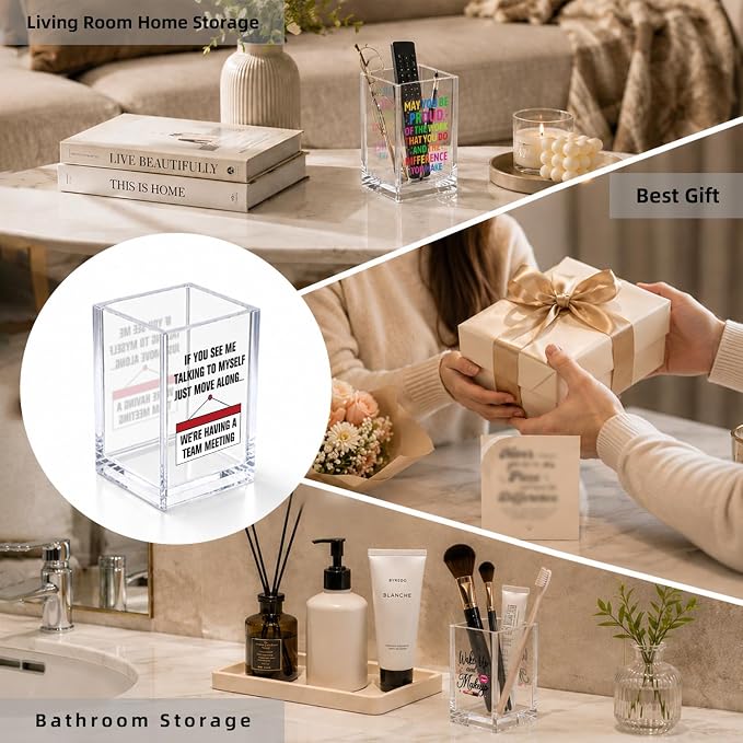 If You See Me Talking To Myself Just Move Along Funny Acrylic Cosmetic Pencil Pen Holder Desk Organizer Clear Crack Resistant Desk Organizer, Sarcastic Work Gifts for Coworker Nurse HR Teacher Friends