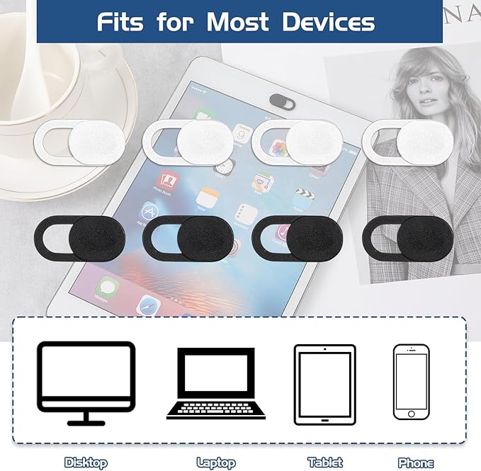 50 Pcs Webcam Cover Slide, 0.023 Inch Ultra-Thin Universal Laptop Camera Cover Slide Webcam Cover for Laptop, Computer(White+Black)