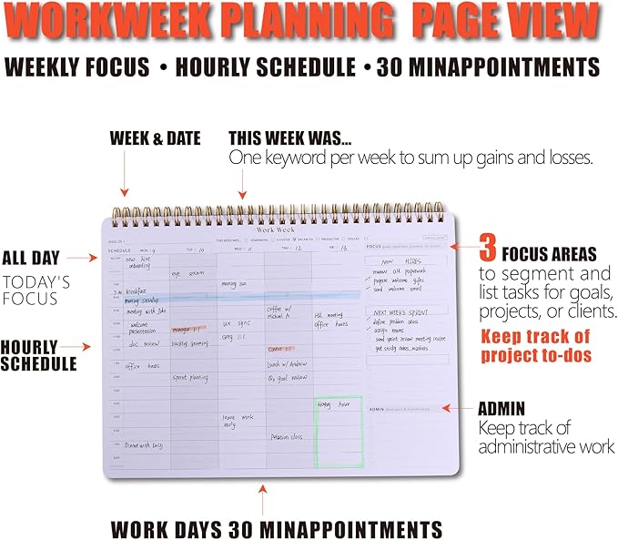Weekly To Do List Planner with Hourly Schedule - A4 Workweek Desk Pad, 54 Sheets Weekday Planning Notepad, Workday Appointment Planner Book to Organize Your Daily Productivity - Undated Agenda
