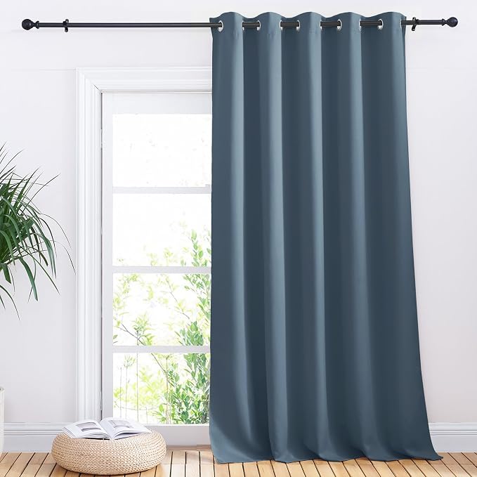 NICETOWN Sliding Door Curtains, Wide Thermal Blackout Patio Door Curtain Panel, Smoky Blue, W70 x L95, Sliding Door Drapes/Draperies with Grommet Top