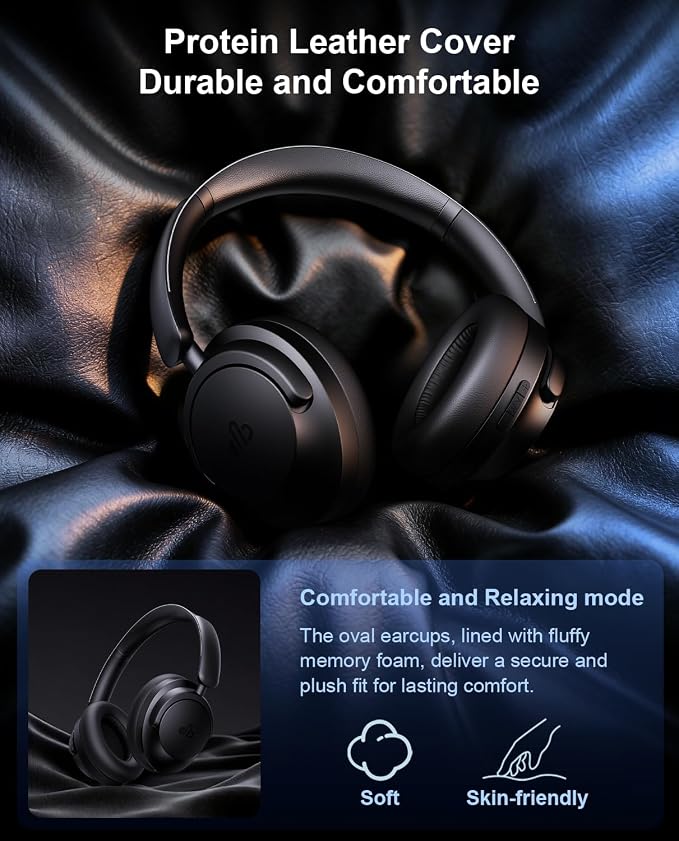 Hybrid Active Noise Cancelling Headphones, Over-Ear Bluetooth Headphone with Hi-Res Audio, 90H Playtime, Deep Bass, Transparency Mode, Foldable Comfort Cups, Graduation Gifts for Travel Office - Black