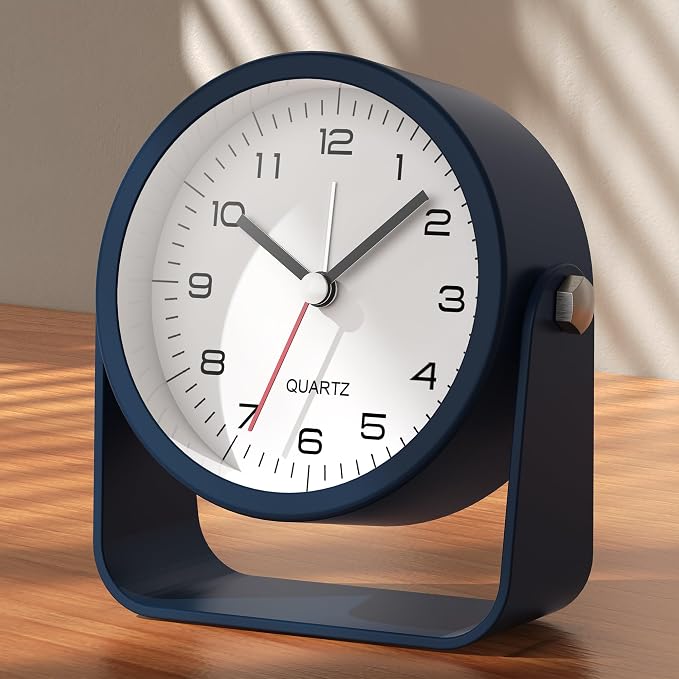 AYRELY® 3.5" Small Analog Travel Alarm Clock, Battery Operated Desk Clock | Cute Table Clock with Light, Adjustable Angle, Bedside, Bedrooms, Kids' Rooms and Living Room Decor (Navy Blue)