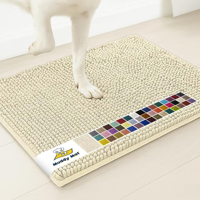 Muddy Mat® | Super Absorbent Door Mat Indoor, Microfiber Quick Dry Chenille Entryway Rug, Non-Slip Front Door Mat, Indoor Mats for Entryway, Machine Washable Pet Rug, Ivory 19" x 30"