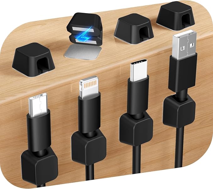 Viaky 8 PCS Magnetic Cord Holder,Magnetic Cable Clips, Charger Cord Holders for USB Type-C Earphone Wires, Multipurpose Cable Management Cord Organizer for Desk Nightstand Car Office(Black)