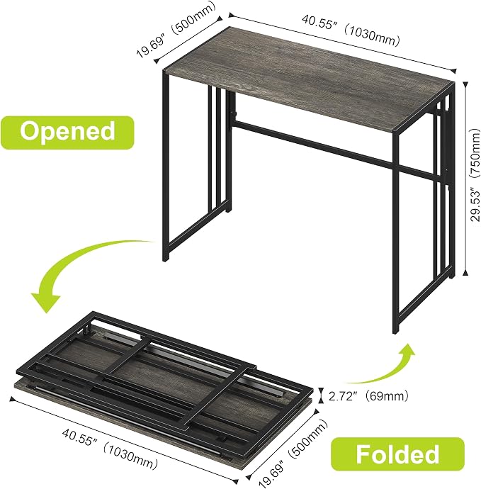 Elephance 40" Folding Computer Desk No Assembly Needed Foldable Small Home Office Desk Study Writing Desk Gaming Table for Small Space