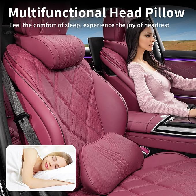 Lumbar Support Pillow for Driving Seat, Office Chair, Red, 1PC | Leather Lumbar Pillow Memory Foam Lower Back Cushion for Back Pain Relief Improve Posture, Ergonomic Back Rest Gaming Chair
