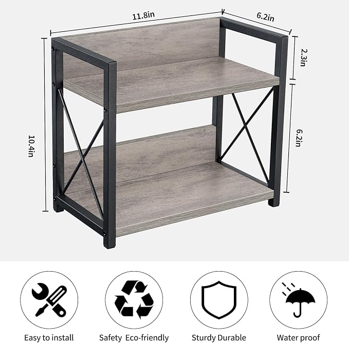 Giikin Countertop Shelf Organizer, 2 Tier Kitchen Spice Rack for Countertop, Wood Kitchen Counter Shelf for Home, Coffee Station Organizer (Grey,S)