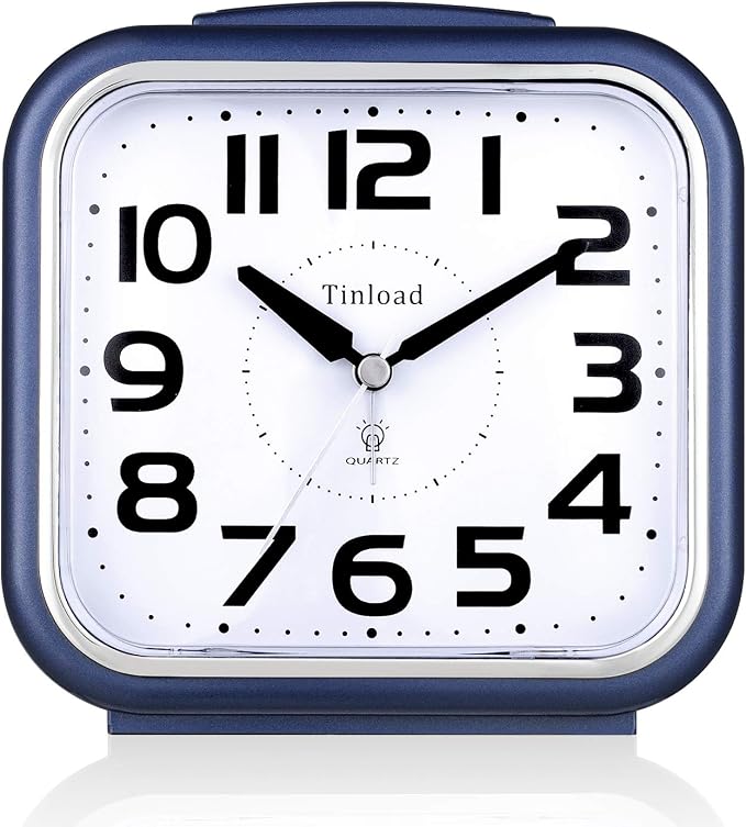 Tinload 5.5" Large Analog Alarm Clock Silent Non Ticking, Gentle Wake, Beep Sounds, Increasing Volume, Battery Operated Snooze and Manual Light, Easy Set, Blue