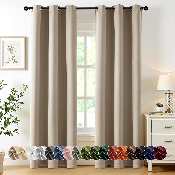 MIULEE Blackout Curtains for Bedroom Living Room 2 Panels, Thermal Insulated Room Darkening Drapes Grommet Noise Reducing Light Blocking Window Treatments 84 Inches Long 40x84 Inch Taupe