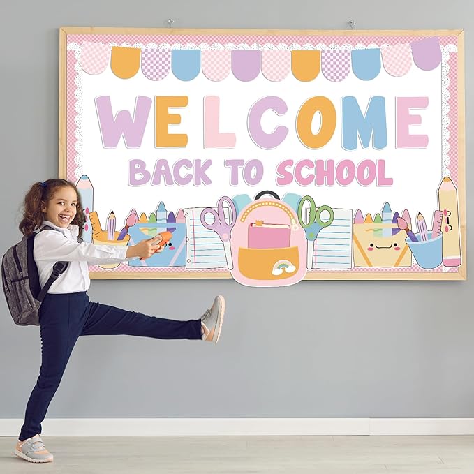 Welcome Back to School Bulletin Board Set - Colorful First Day of School Theme with School Supplies, Pencil, Notebook, Schoolbag Paper Cutouts - Ideal for Classroom and Back to School Party Decor