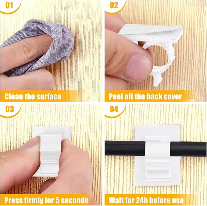 Viaky 30Pcs Self-Adhesive Cable Clips White,Adjustable Cable Organizer Clip | Reusable Nylon Cord Holder,Wire Clips Indoor Outdoor Desk Wall Wiring Wire Fixing Management for Cable Width 0.3''(8mm)
