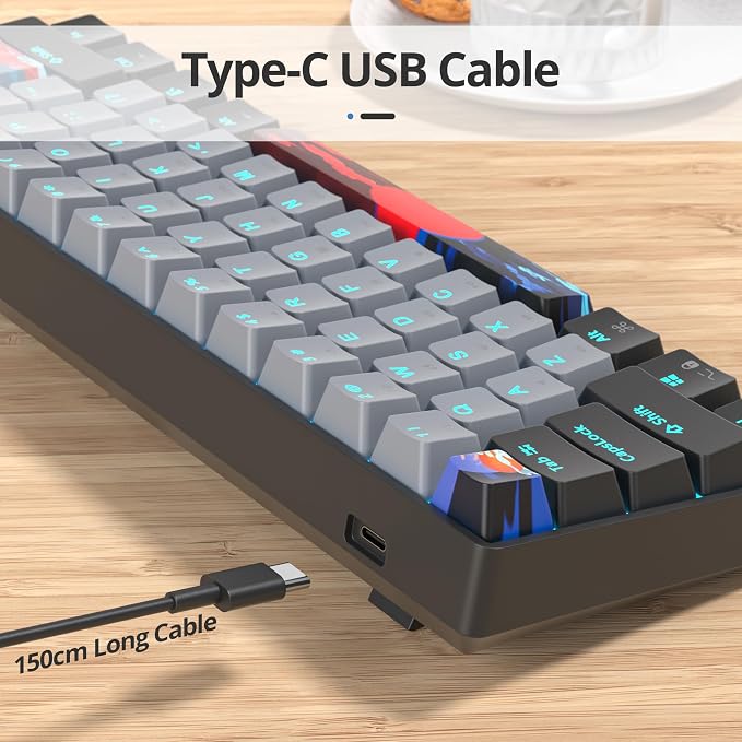 60 Percent Gaming Keyboard 61 Keys Wired Mechanical Keyboard Ultra Compact Key Board Red Switch LED Backlit for Windows Laptop Gamer
