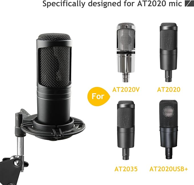 Audio Technica AT2020 Mic Stand, AT2020 Mic Boom Arm Suspension Scissor Stand with Shock Mount, Pop Filter, Upgraded Heavy Duty Clamp for AT2020 AT2020USB+ AT2035 Condenser Studio Mic