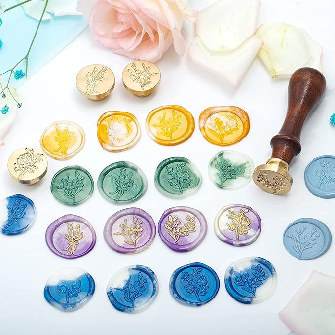 Romantic Rose Wax Seal Stamp, Elegant Garden Botanical Plant Sealing Stamper with Wooden Handle for Floral Aesthetic Wedding Invitation Card Envelope Letter Planner Journal Accessories