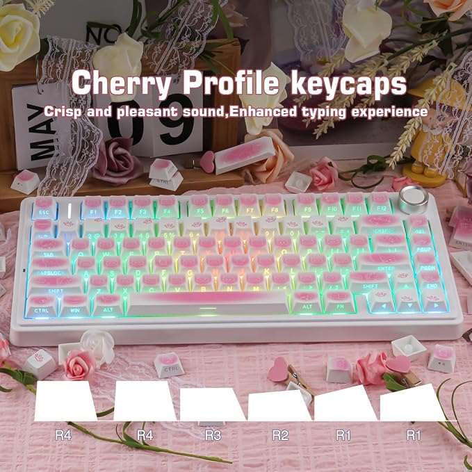 Sunzit 130 Keys Side Printed PBT Keycap PBT Keycaps Set, Shine Through Custom Key caps, Dye-Sublimation Cherry Profile Keycap for MX Switches Mechanical Keyboard